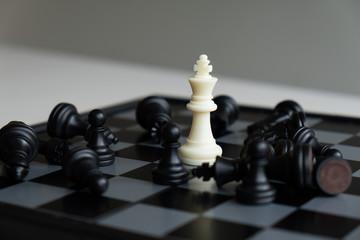 The chess board shows leadership, followers and business success strategies