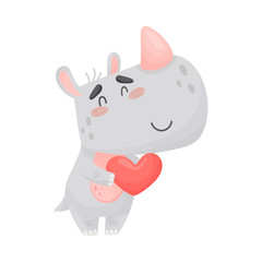 Cute rhino with a heart. Vector illustration on white background.