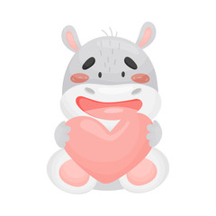 Cute enamored hippo. Vector illustration on white background.