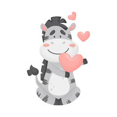 Cute zebra in love. Vector illustration on white background.