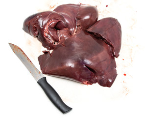 fresh beef liver on a white background