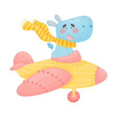 Cute hippo pilot. Vector illustration on white background.