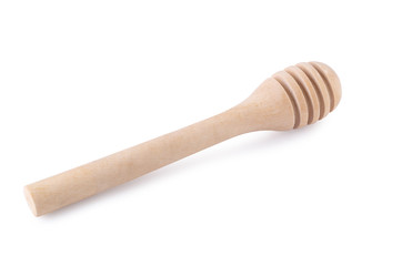 Honey dipper or spoon made from wooden isolated on white background.