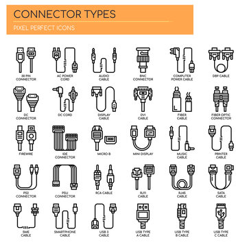 Connector Types , Thin Line and Pixel Perfect Icons