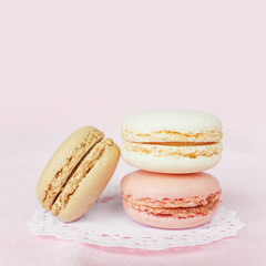 Macaroons on pink background