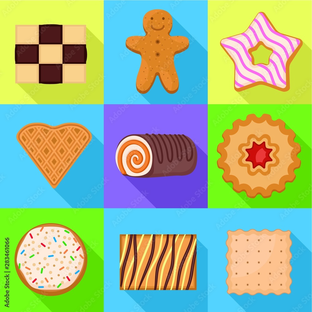 Poster holidays cookies icon set. flat set of 9 holidays cookies vector icons for web design isolated on wh