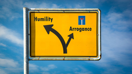 Street Sign to Humility versus Arrogance - obrazy, fototapety, plakaty