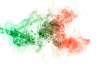 Fototapeta premium Abstract wavy ink and smoke pattern in green and red on a white background. Print for clothes. Disease and viruses.