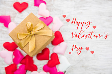 Hearts And Gift On White Wooden Table - Valentines Day Background