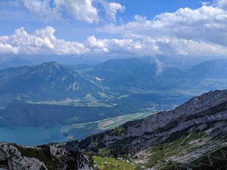 View of the Swiss Alps and Lake Lucerne from the top of Mt. Pilatus, Lucerne, Switzerland