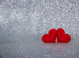 Fototapeta premium Red Hearts on White Glitter Background