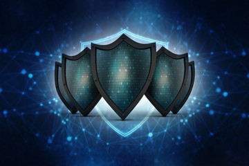 3d illustration Security concept - shield on digital code background