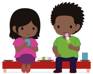 可愛い恋人たち　ベンチで団子とお茶　夏　タイプE