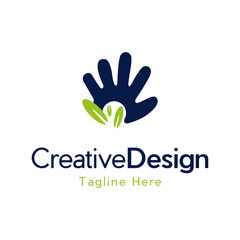 Leaf in hand logo. Organic Life symbol, Vector sign friendly environment, hand and leaf	