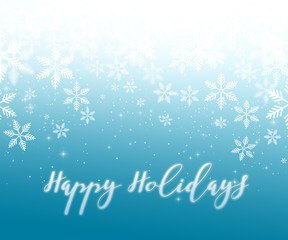 Happy Holidays On Blue Background With Christmas Snowflakes