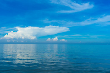 Horizon Line Between Blue Sea Water and Blue Sky