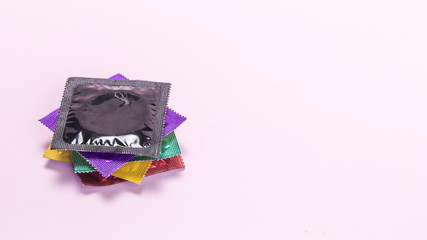 High angle colourful wrapped condoms