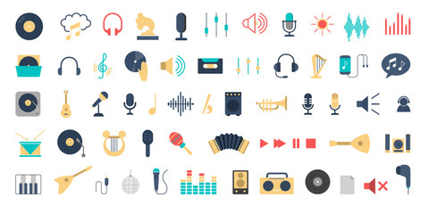 Music icon set. Collection of sound equipment symbol