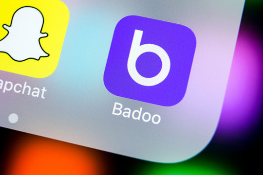 Sankt-Petersburg, Russia, March 22, 2018: Badoo application icon on Apple iPhone X screen close-up. Badoo app icon. Badoo is an online social media network. Social media app