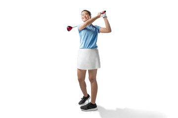 Asian woman swing the wood golf club