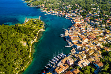 Gaios, capital city of Paxos Island, aerial view. Greece. - obrazy, fototapety, plakaty