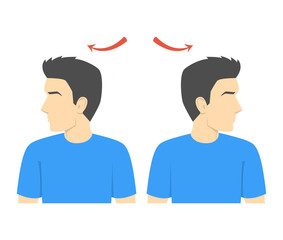 Neck rotation exercise. Turning head left and right