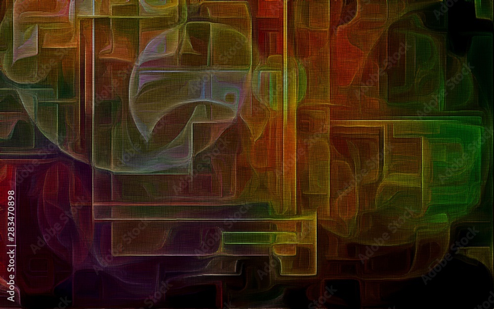 Poster abstract fractal psychedelic shape texture with color pencil stylization
