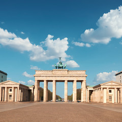 Obraz premium Brandenburg Gate in Berlin, Germany with blue sky and clouds