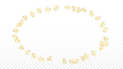 Luxury Vector Gold Percentage Sign Confetti on Transparent. Percent Sale Background. Business, Economics Print. Discount Illustration. Promotion Poster. Black Friday Banner. Special offer Template.