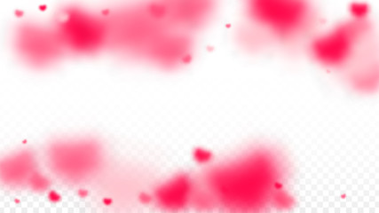 Hearts Confetti Falling Background. St. Valentine's Day pattern. Romantic Scattered Hearts Design Element. Love. Sweet Moment. Gift. Cute Element of Design for Sales or Celebration.