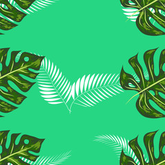 Tropical palm leaves, jungle leaf seamless floral pattern background