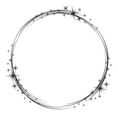 Stardust frame. Shiny star circle frame, starry glitter stamp and round magic twinkle stars trace. Shine stardust swirl, shining glowing halo for party decor. Isolated vector symbol - obrazy, fototapety, plakaty
