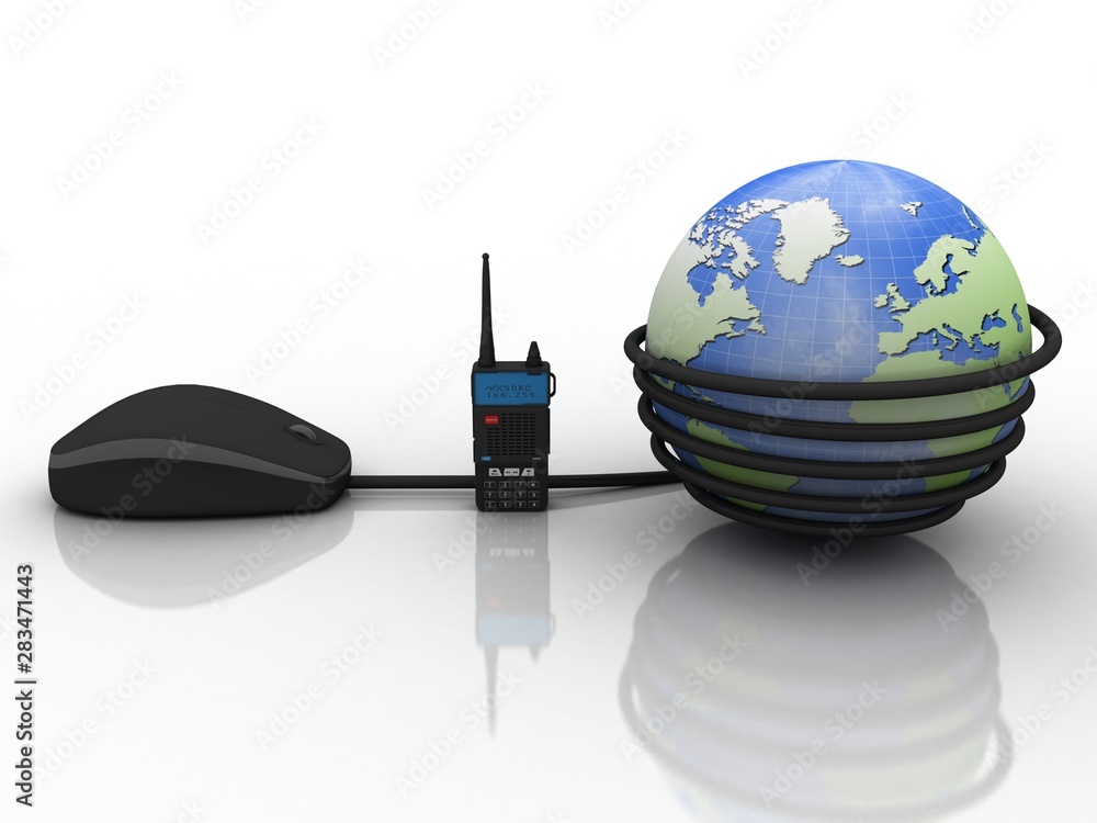 Aufkleber 3d rendering mouse connected globe with latest radio transceivers