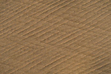 Footprints left in the sand of the beach by the waves when the tide is low.