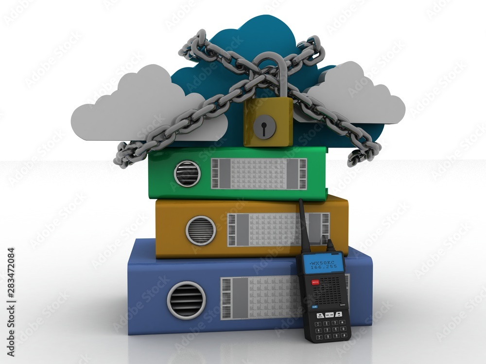 Poster 3d rendering cloud folder lock with latest radio transceivers