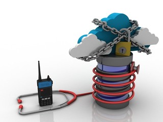 3d rendering cloud lock in stethoscope connected Database storage with latest Radio transceivers