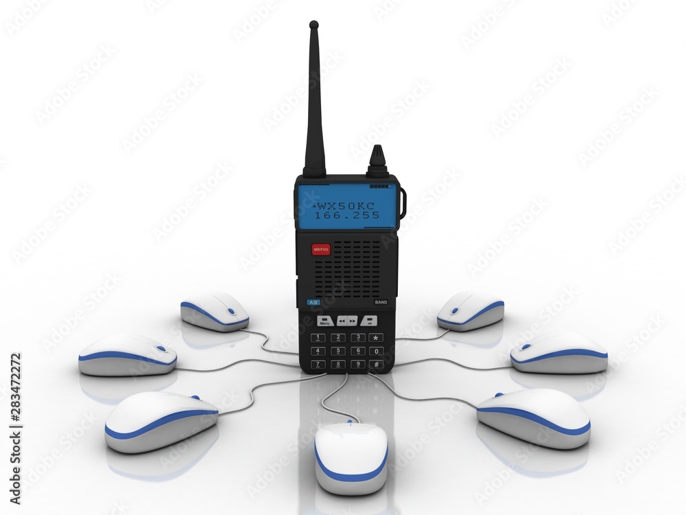 Poster 3d rendering latest radio transceivers connected mouse