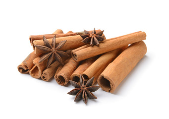 Aromatic cinnamon sticks on white background
