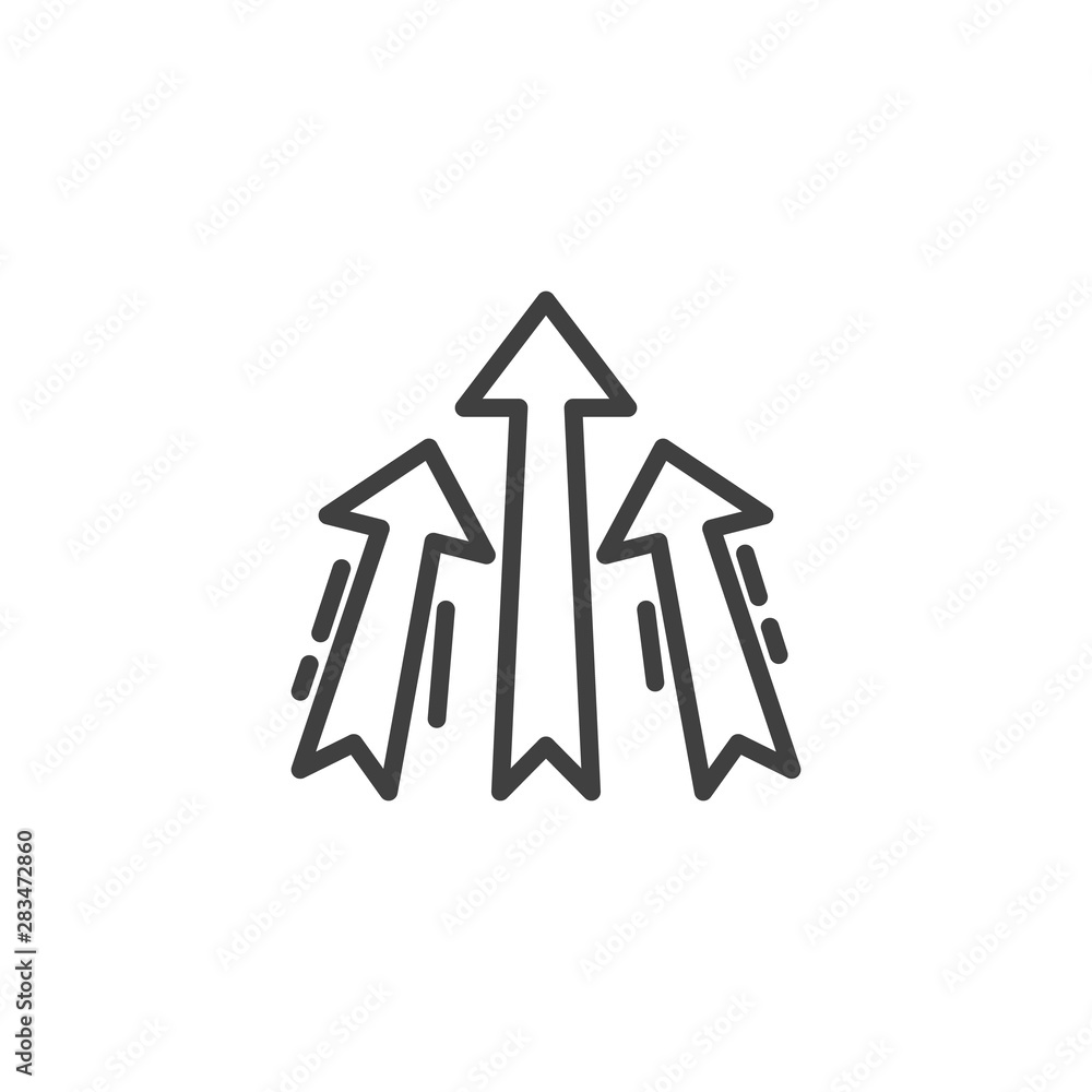 Poster three arrows up line icon. linear style sign for mobile concept and web design. 3 arrow outline vect