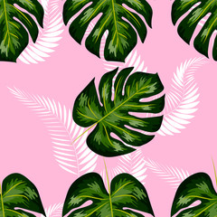 Tropical palm leaves, jungle leaf seamless floral pattern background