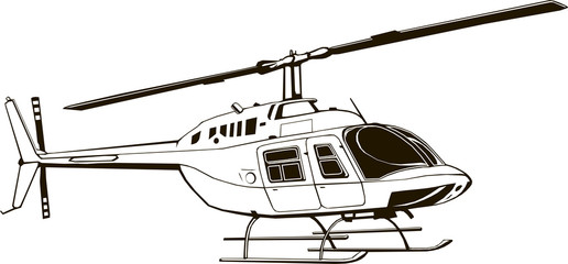 Vector drawing of civil helicopter, graphic illustration, hand drawing, isolated, clip art, monogram