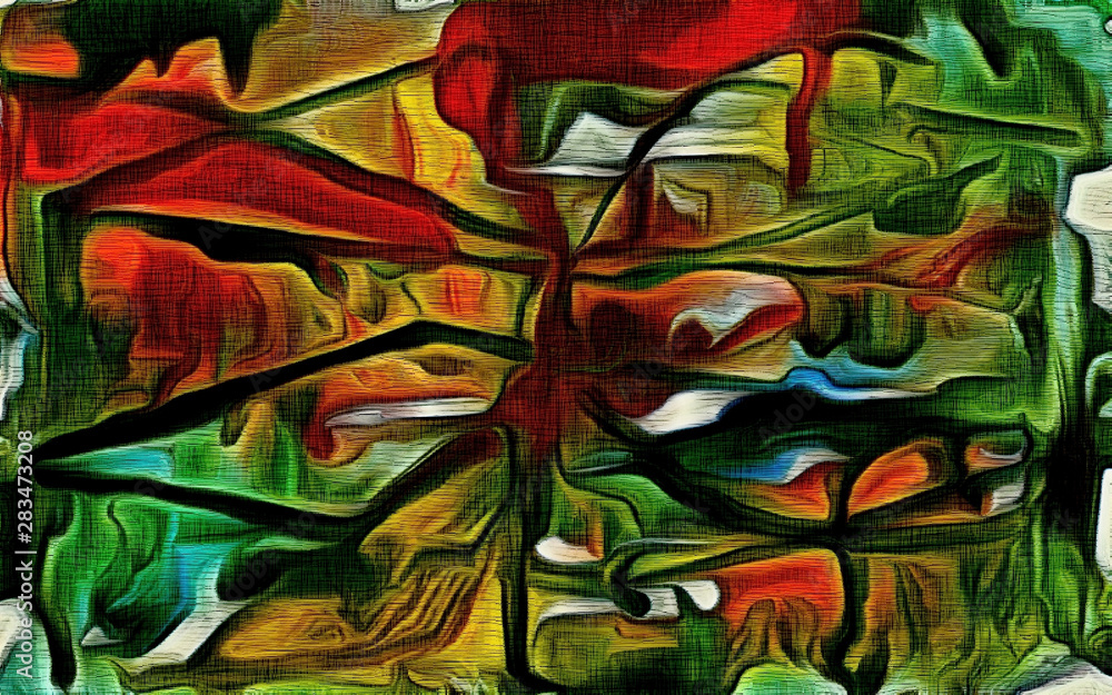 Poster abstract fractal psychedelic shape texture with color pencil stylization