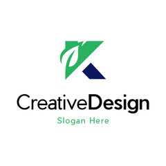 Letter K leaf logo design, Nature Leaf Letter K Vector Logo Template