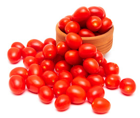 Red cherry tomatoes on a white background