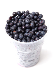 Blueberries in a glass on a white background