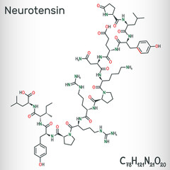 Neurotensin, 13 amino neuropeptide molecule. Structural chemical formula