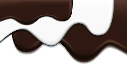 Flowing dark chocolate and milk chocolate on isolated white background, Abstract melt