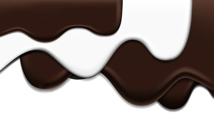 Flowing dark chocolate and milk chocolate on isolated white background, Abstract melt