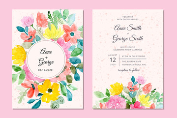 wedding invitation card with sweet floral watercolor background