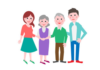 Young couple and senior couple. Vector illustration.